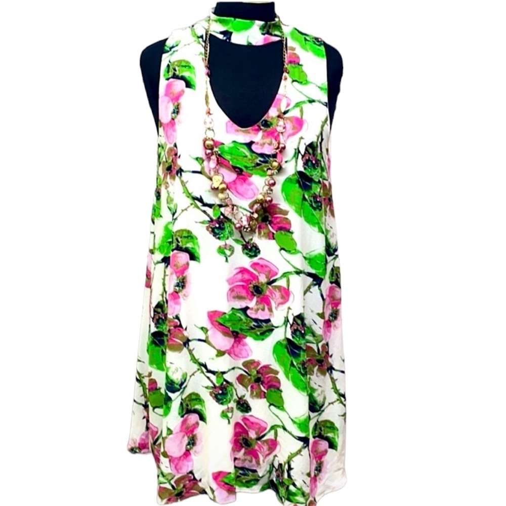 Peppermint Floral Sleeveless Dress - Pink and Green